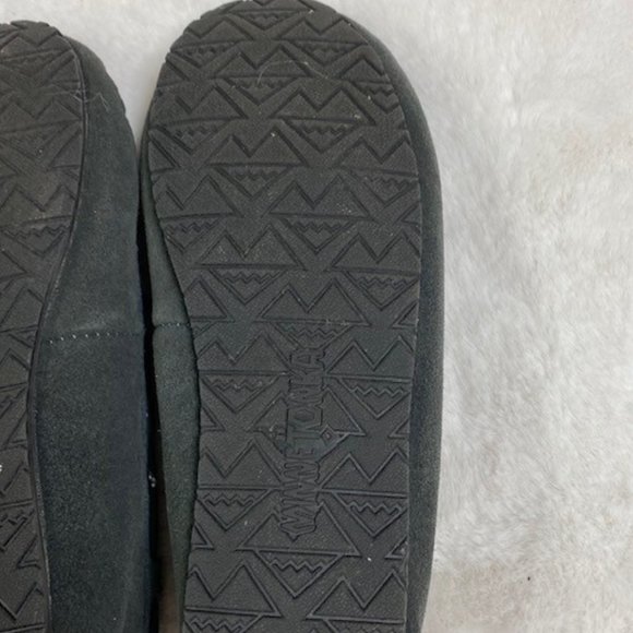 Minnetonka Cally Gray Leather Moccasin Slippers Women's 6 Faux Fur Lined - Picture 7 of 8